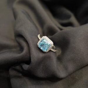 925 Silver Blue Topaz CZ Ring – Ocean Glow Halo Design